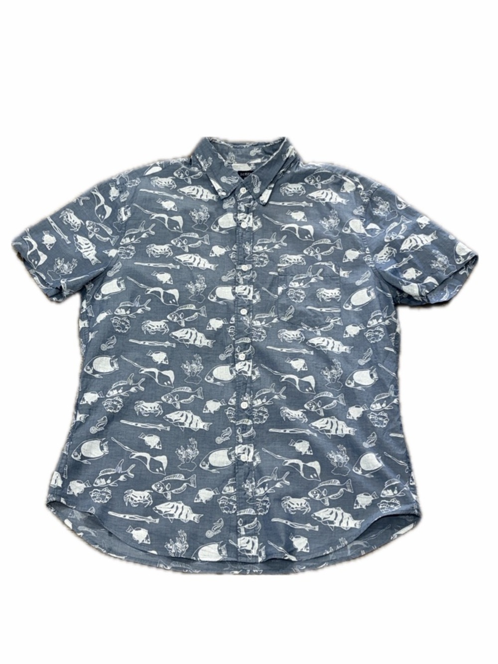 J.crew Factory Mens Short Sleeve Button Up Shirt Sz L Fish Print Tropical Resort